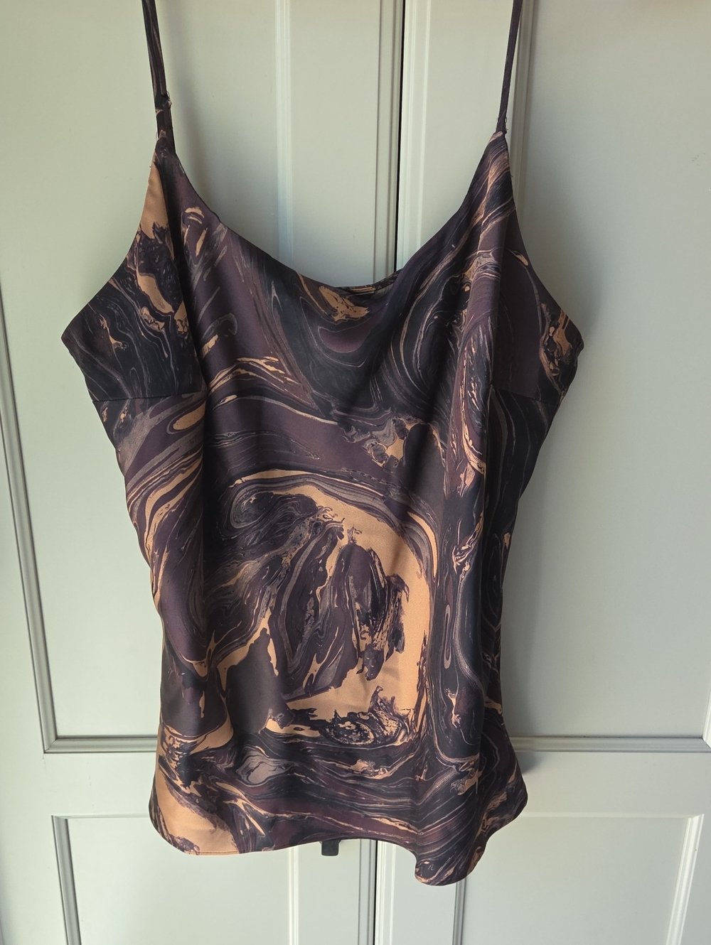 Women’s Marble-Print Satin Cami Top in Black, Tan & Purple